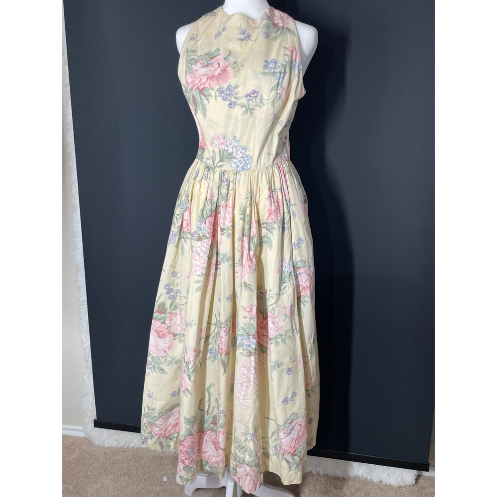 Vintage Banana Republic Garden Cotton Sz 8 Floral Halter Maxi Dress Cottagecore